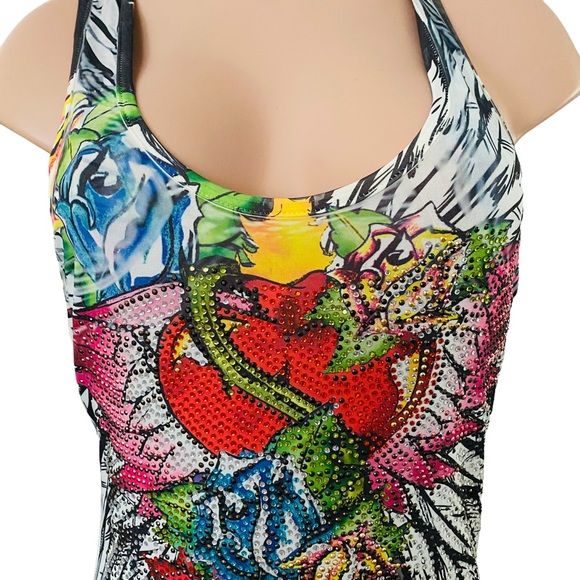 Y2K Cyber Studded Colorful Ruffle Skirt Dress Size Small - Picture 2 of 7